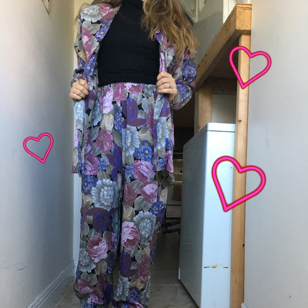 80's Floral Print High Waisted Pants and Jacket